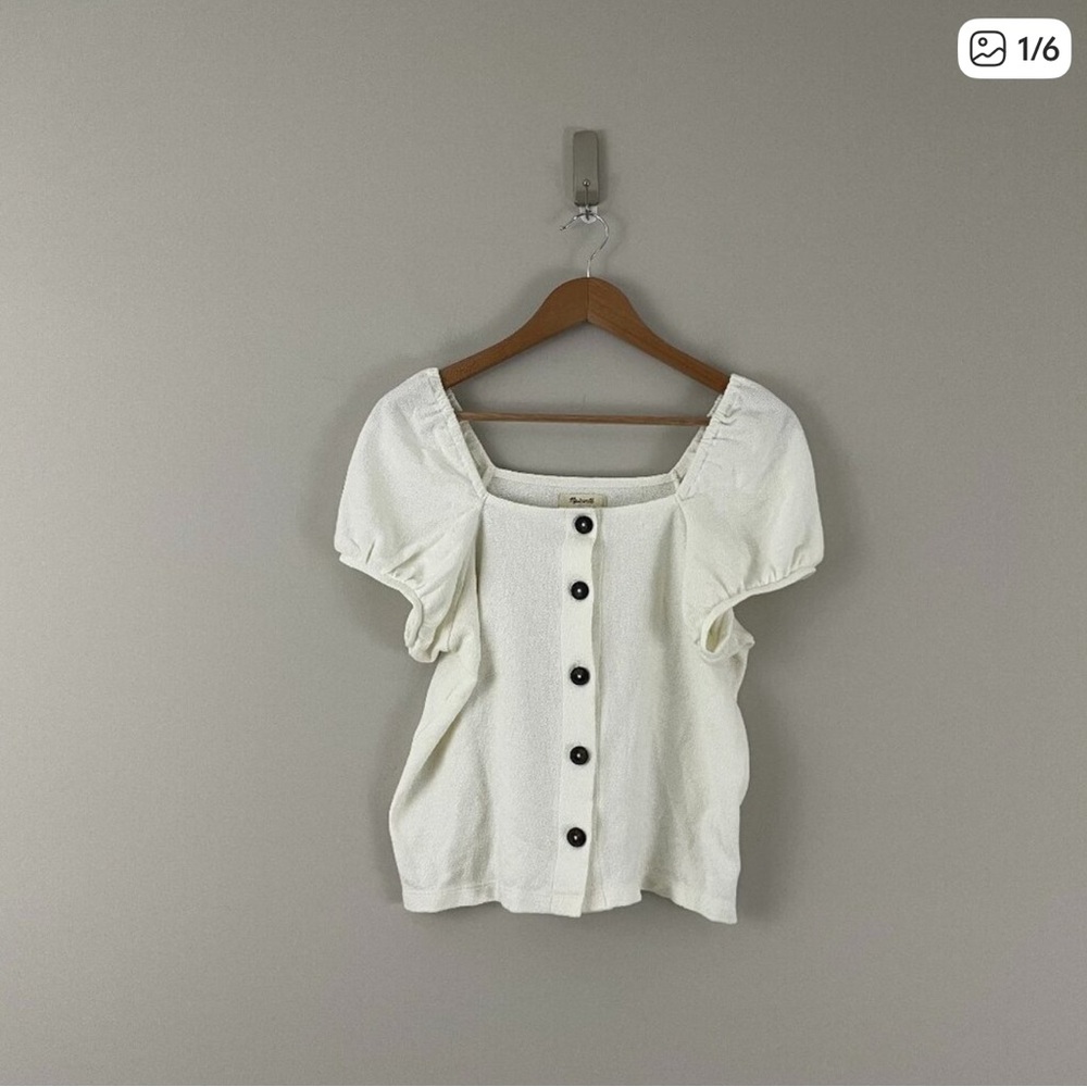 Madewell Jacquard Square-Neck Puff-Sleeve Top Antique Cream Size Small